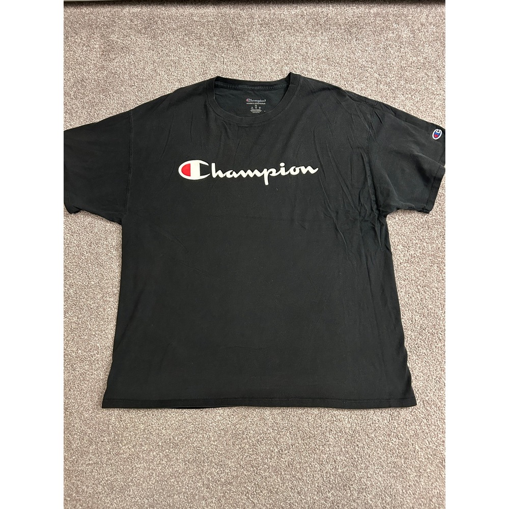 Champion T-Shirt Mens XL Black Excellent Script Logo Short Sleeve Crew Neck